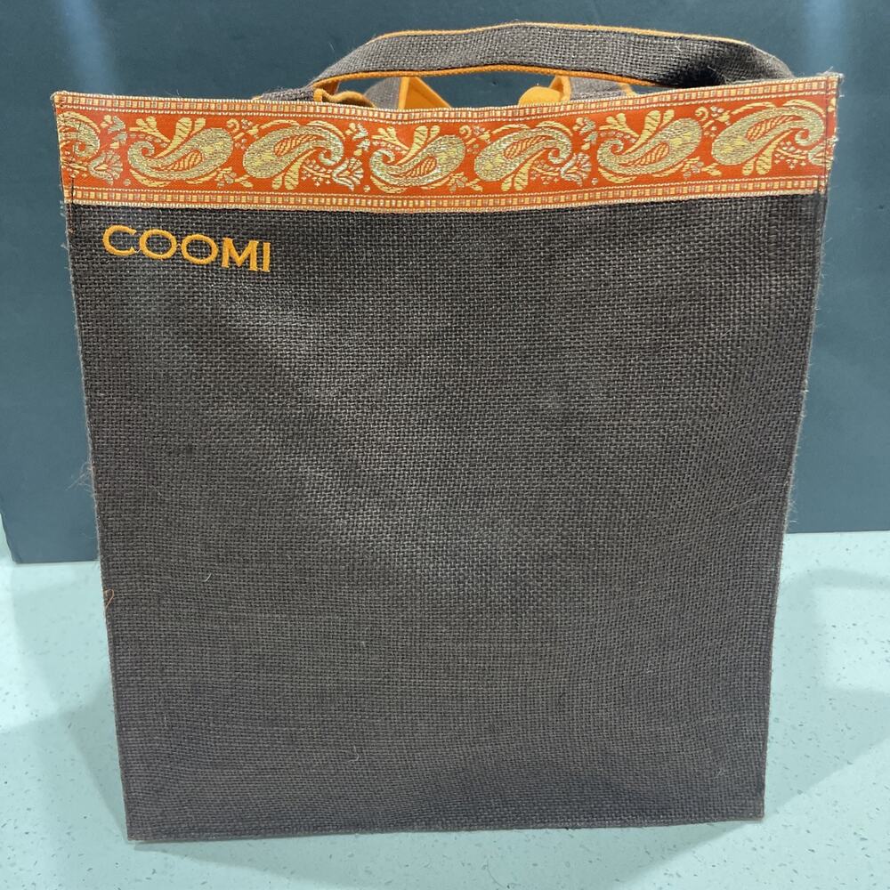 Tote Bag By Coomi Gold Paisley Ribbon Made Of Jute Ecofriendly NEW